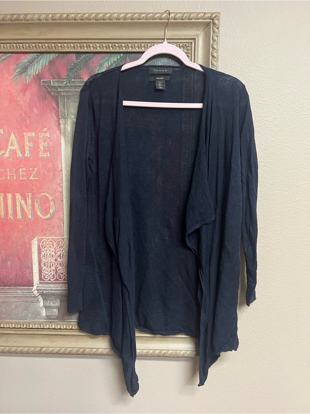 Tahari Navy Open-Front Linen Women's Cardigan
